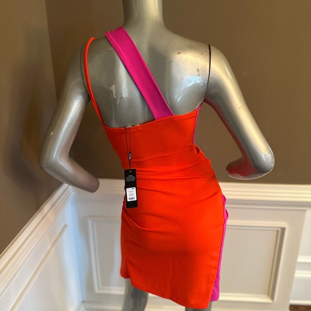 NWT FASHION NOVA Colorblock Midi Dress Sz XS Orange/Pink - Picture 5 of 5